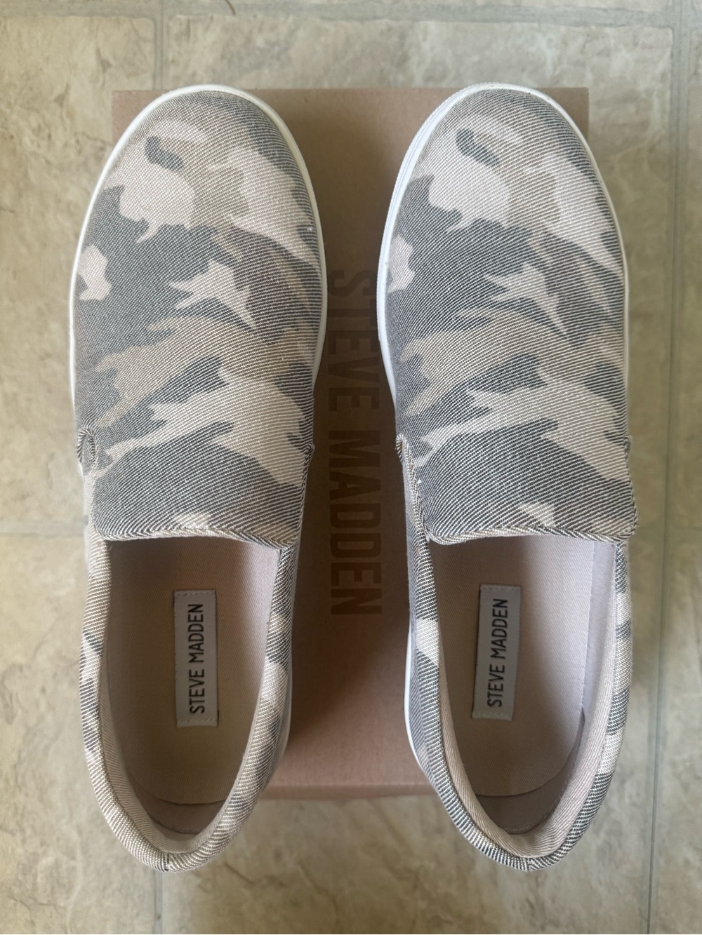 Steve Madden Slip-On Sneakers in Beige and Gray Camo - Picture 2 of 8